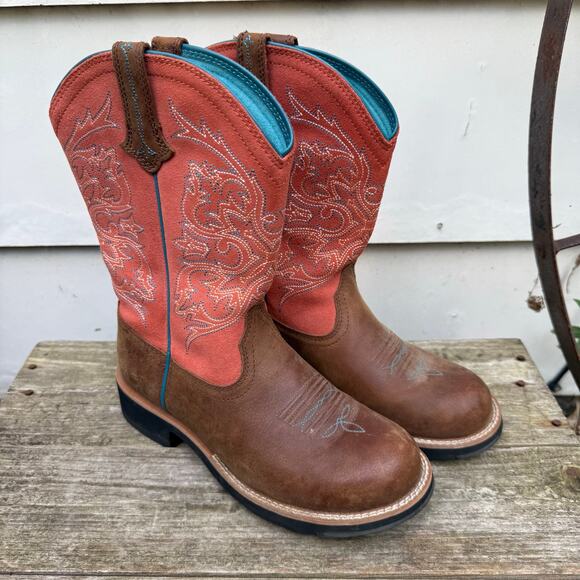 Ariat Fatbaby Leather Crepe Sole Cowgirl Boots Tall Orange Brown 10012810 7.5B - Picture 1 of 7